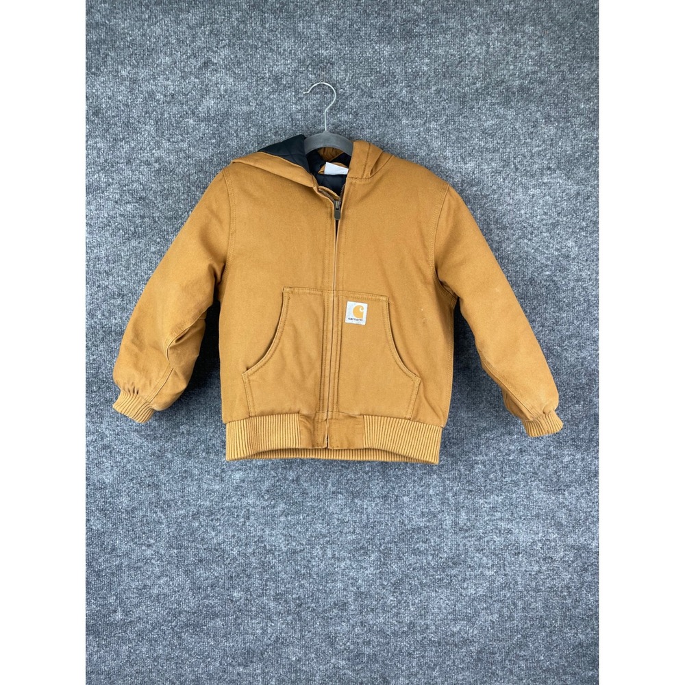 Carhartt Active Jacket Kids XXS 4-5 Brown Excellent Canvas Hooded Workwear